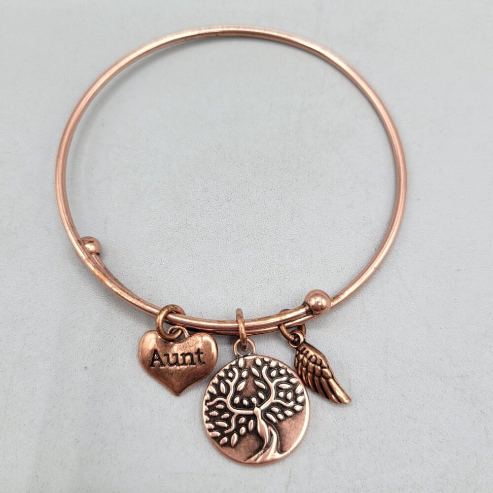 Earth Angel Copper Bangle Bracelet Aunt Angel Wing Tree Of Life Charms